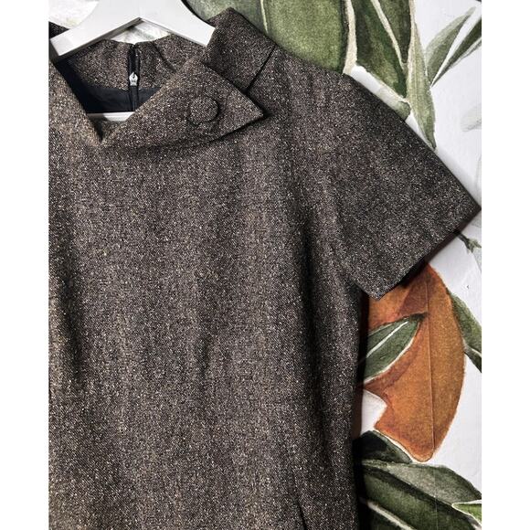Hobbs London Size 10 Brown Tweed Wool Silk Blend Short Sleeve Dress Back Zip - Picture 3 of 7